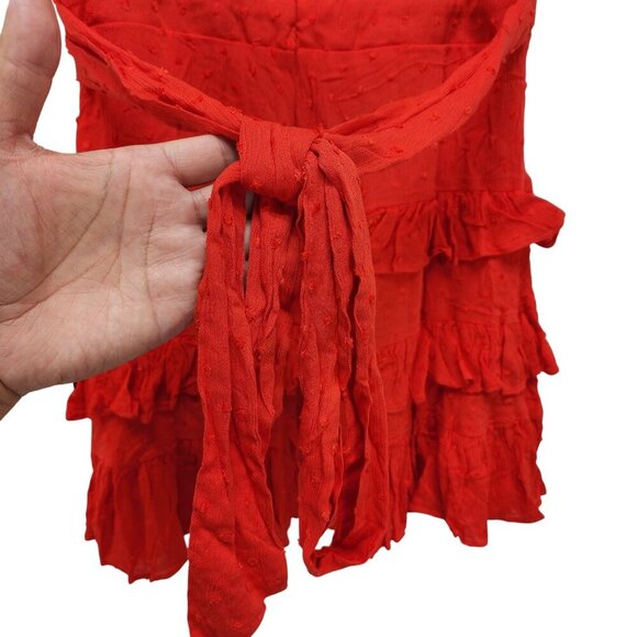 Lulus Red Wrap dress ruffle Knot Tie Sleeves Waist Tie Lined Bodice Size Medium - Picture 12 of 13